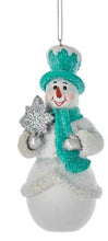 Load image into Gallery viewer, WHITE &amp; TURQUOISE SNOWMAN ORNAMENT
