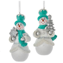 Load image into Gallery viewer, WHITE &amp; TURQUOISE SNOWMAN ORNAMENT
