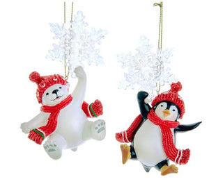 RED PENGUIN OR POLAR BEAR WITH SNOWFLAKE ORNAMENT