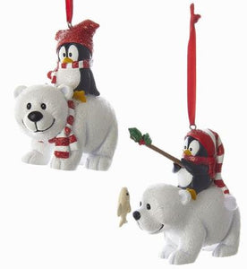 WHITE BEAR WITH PENGUIN ORNAMENT - FISHING