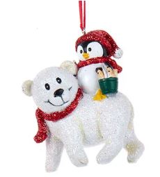 PENGUIN PLAYING WITH WHITE BEAR ORNAMENT