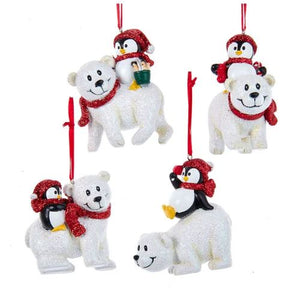 PENGUIN PLAYING WITH WHITE BEAR ORNAMENT