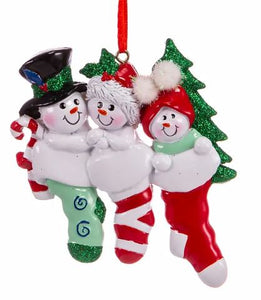 SNOWMAN STOCKING FAMILY OF 3 ORNAMENT