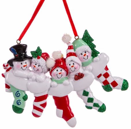 SNOWMAN STOCKING FAMILY OF 5 ORNAMENT