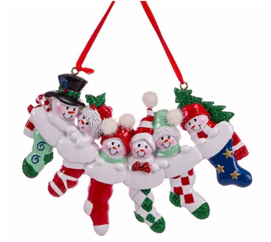 SNOWMAN STOCKING FAMILY OF 6 ORNAMENT