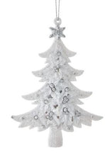 Load image into Gallery viewer, WHITE WITH SILVER GLITTER TREE ORNAMENT
