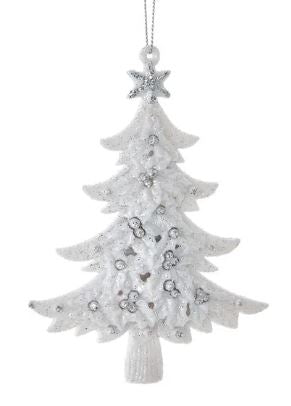 WHITE WITH SILVER GLITTER TREE ORNAMENT