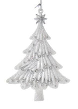 Load image into Gallery viewer, WHITE WITH SILVER GLITTER TREE ORNAMENT
