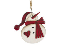 Load image into Gallery viewer, WOODEN SNOWMAN WITH HEART ORNAMENT
