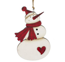 Load image into Gallery viewer, WOODEN SNOWMAN WITH HEART ORNAMENT
