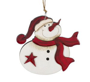 WOODEN SNOWMAN WITH HEART ORNAMENT