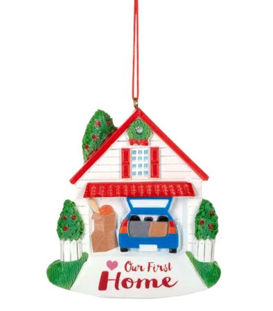 OUR FIRST HOME WITH CAR IN GARAGE ORNAMENT
