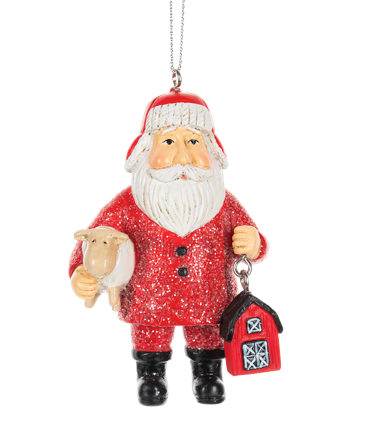 SANTA W/FARM ANIMAL ORNAMENT