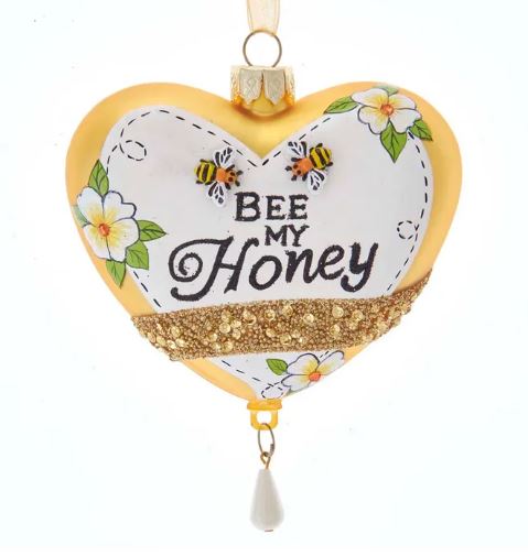 GOLD & WHITE HEART BEE PATTERN ORNAMENT