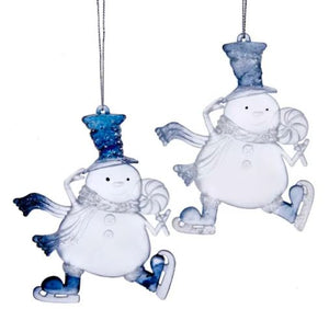 CLEAR ICE SKATING SNOWMAN ORNAMENT