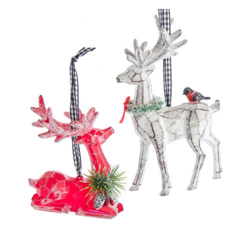 DISTRESSED RED OR WHITE REINDEER ORNAMENT