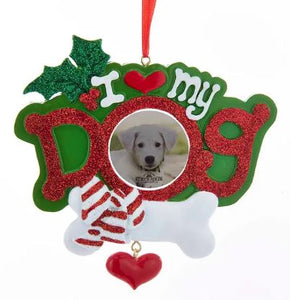 "I 'HEART' MY DOG PICTURE FRAME WITH BONE ORNAMENT