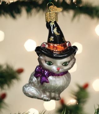 WITCH KITTEN GLASS ORNAMENT