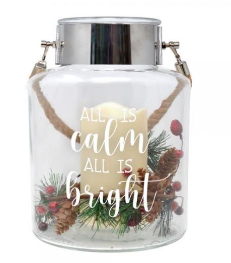 ALL IS CALM, ALL IS BRIGHT LED GLASS CANISTER