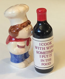 COOKING WITH WINE CHEF SALT & PEPPER SHAKER SET